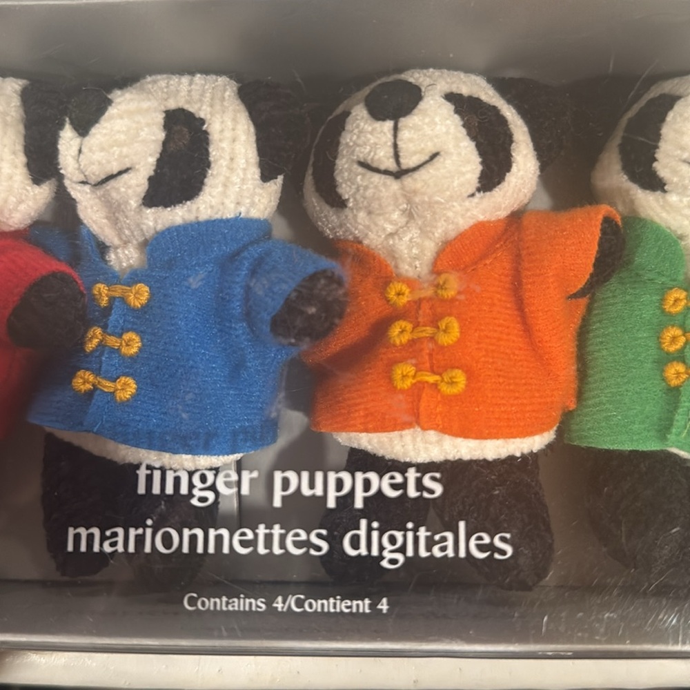 Pier 1 Panda Finger Puppets - Blue, Orange, Green, Red (4) NWT